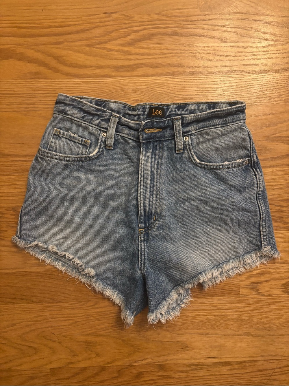 Lee Light Blue High Waist Frayed Denim Shorts - Size 26 (Medium)
